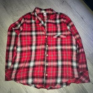 Victorias Secret Womens Red Plaid Flannel Sparkle Long Sleeve Blouse Shirt M